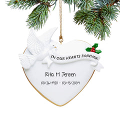 engraved personalized in our hearts forever dove christmas ornament – Christmas ornament, holiday tree decoration or gift