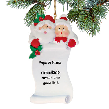 holiday personalized grandma and grandpa with list christmas ornament – Christmas ornament, holiday tree decoration or gift