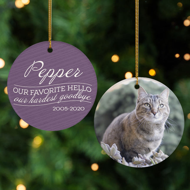 decorative personalized 'our favorite hello, hardest goodbye' cat christmas ornament – Christmas ornament, holiday tree decor