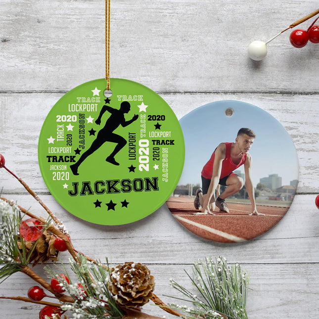 decorative personalized track runner photo christmas ornament – Christmas ornament, holiday tree decoration or gift