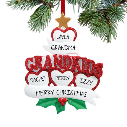 Grandkids Hearts Personalized Ornament 2, 4, 5, 6 or 7 Kids