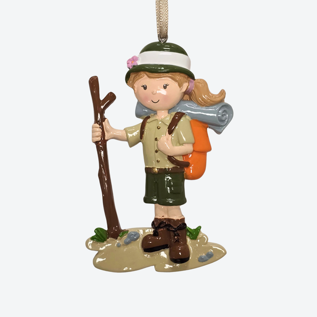 Girl Hiking with Walking Stick Personalized Ornament