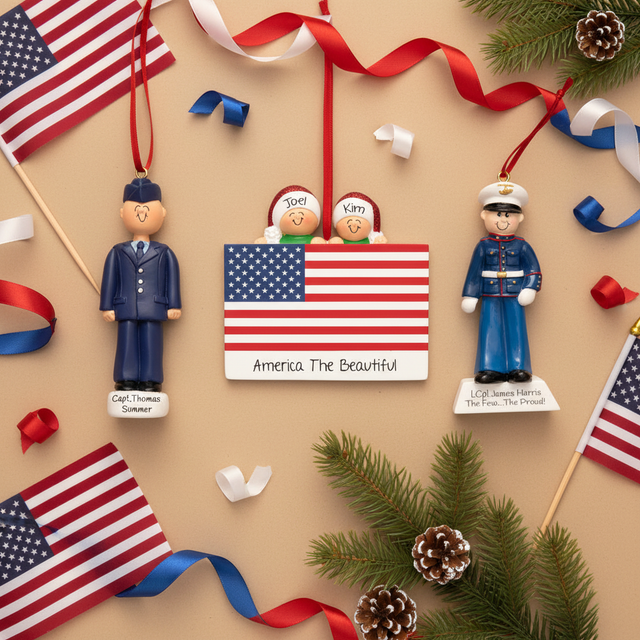 Top Selling Patriotic Ornaments Flatlay - All Military