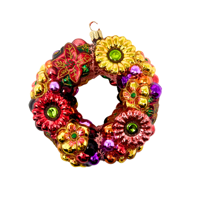 Floral Wreath Holiday Polish Glass Christmas Ornament designed by Kenzies of London and by Personalized Ornamentshop