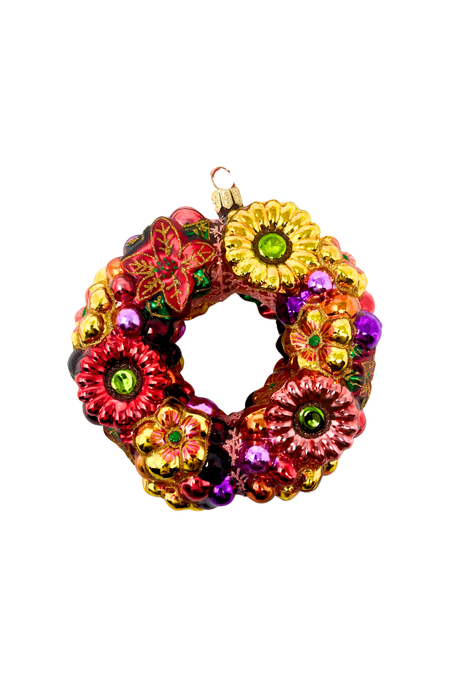 Floral Wreath Holiday Polish Glass Christmas Ornament designed by Kenzies of London and by Personalized Ornamentshop