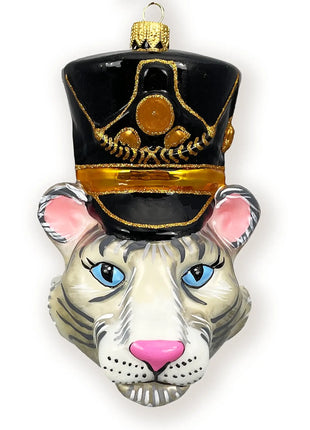 Tiger Nutcracker Head Polish Glass Christmas Ornament designed by Kenzies of London and by Personalized Ornamentshop