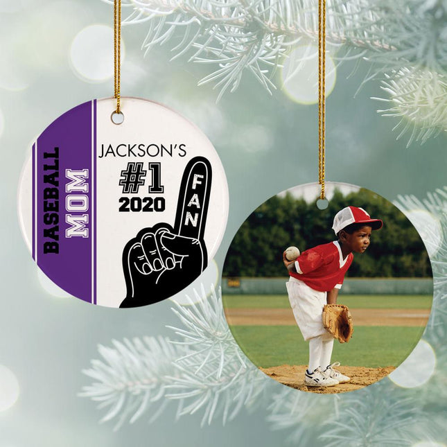 #1 Fan Baseball Personalized Ceramic Round Ornament - COLOR - Purple created by ORNAMENT SHOP