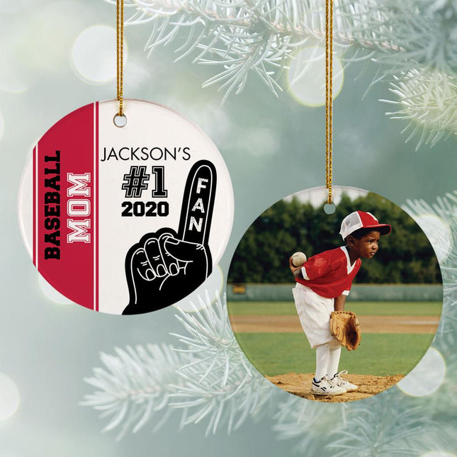 #1 Fan Baseball Personalized Ceramic Round Ornament - COLOR - Red created by ORNAMENT SHOP