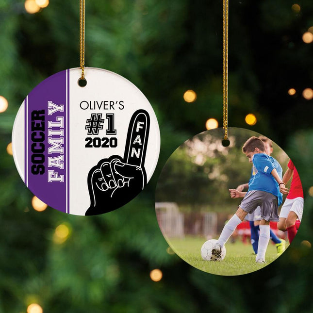 #1 Fan Soccer Personalized Ceramic Round Ornament - COLOR - Purple created by ORNAMENT SHOP