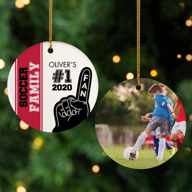 #1 Fan Soccer Personalized Ceramic Round Ornament - COLOR - Red created by ORNAMENT SHOP