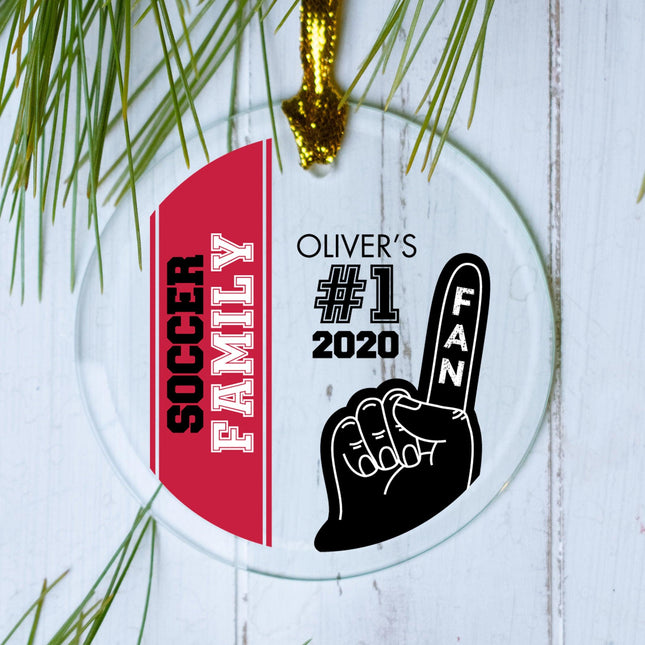 #1 Sports Fan Soccer Personalized Glass Round Ornament - COLOR - Red created by ORNAMENT SHOP