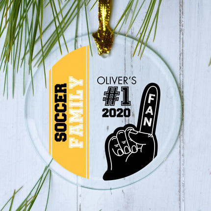 #1 Sports Fan Soccer Personalized Glass Round Ornament - COLOR - Yellow created by ORNAMENT SHOP