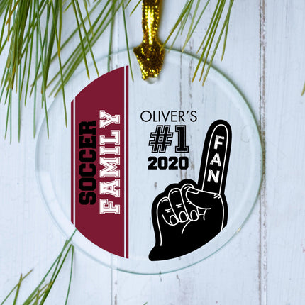 #1 Sports Fan Soccer Personalized Glass Round Ornament - COLOR - Blue created by ORNAMENT SHOP