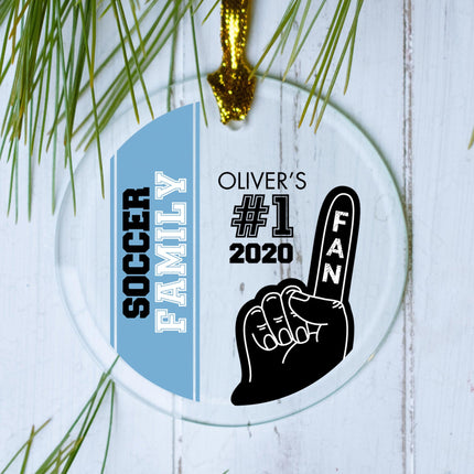 #1 Sports Fan Soccer Personalized Glass Round Ornament - COLOR - Maroon created by ORNAMENT SHOP