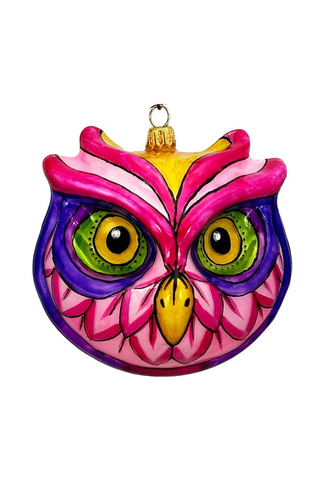 Pink Peony Owl Holiday Polish Glass Christmas Ornament designed by Kenzies of London and by Personalized Ornamentshop