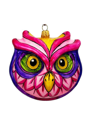 Pink Peony Owl Holiday Polish Glass Christmas Ornament designed by Kenzies of London and by Personalized Ornamentshop