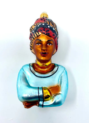 African Woman (Blue) Holiday Polish Glass Christmas Ornament designed by Kenzies of London and by Personalized Ornamentshop