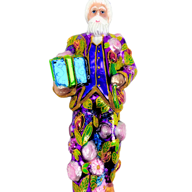 Purple Flower Santa Claus Polish Glass Christmas Ornament designed by Kenzies of London and by Personalized Ornamentshop