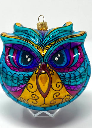 Tribal Owl Holiday Polish Glass Christmas Ornament designed by Kenzies of London and by Personalized Ornamentshop