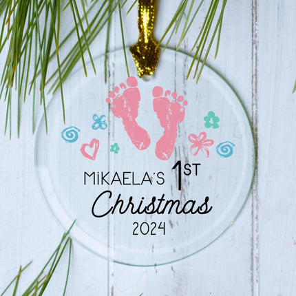 1st Christmas Baby Feet Personalized Glass Ornament - COLOR - Pink created by ORNAMENT SHOP