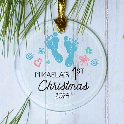 1st Christmas Baby Feet Personalized Glass Ornament - COLOR - Blue created by ORNAMENT SHOP