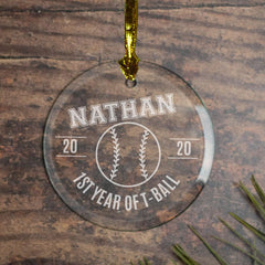 1st Year Of T-Ball Baseball Personalized Glass Ornament created by ORNAMENT SHOP