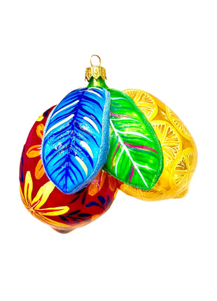 Colorful Lemons Holiday Polish Glass Christmas Ornament designed by Kenzies of London and by Personalized Ornamentshop