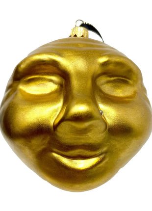 Moon Face Gold Holiday Polish Glass Christmas Ornament designed by Kenzies of London and by Personalized Ornamentshop