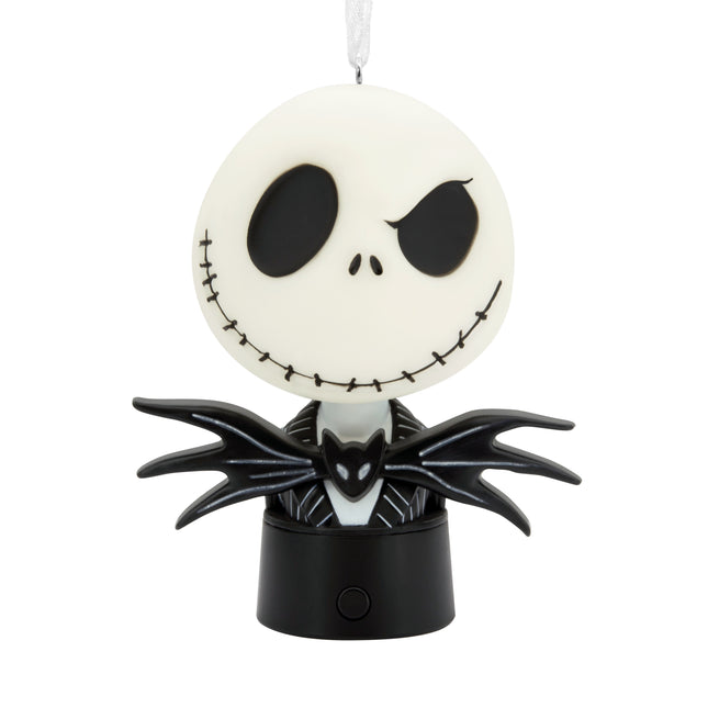 Jack Skellington light-up Christmas ornament from Disney Tim Burton's The Nightmare Before Christmas with black pinstripe suit, bat bow tie and wings