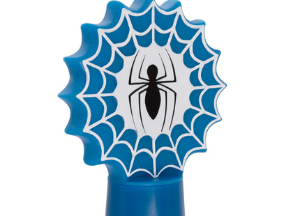 Spider-Man light-up Christmas ornament with red mask, blue spiderweb design and black spider emblem