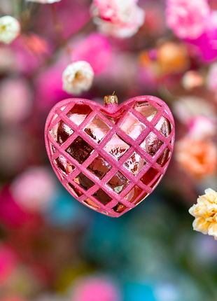 Pink Waffle Heart Holiday Polish Glass Christmas Ornament designed by Kenzies of London and by Personalized Ornamentshop