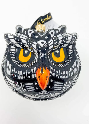 Black & White Owl Holiday Polish Glass Christmas Ornament designed by Kenzies of London and by Personalized Ornamentshop