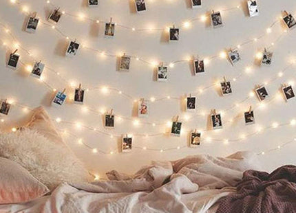 15 LED Mini Photo Clip Battery Operated Silver Copper Fairy Lights - Warm White