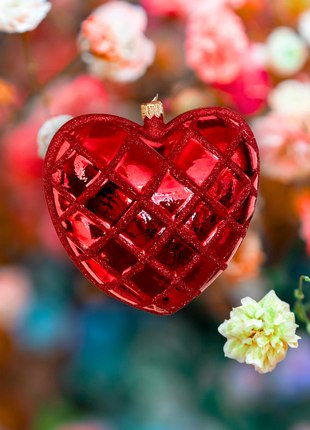 Red Waffle Heart Holiday Polish Glass Christmas Ornament designed by Kenzies of London and by Personalized Ornamentshop