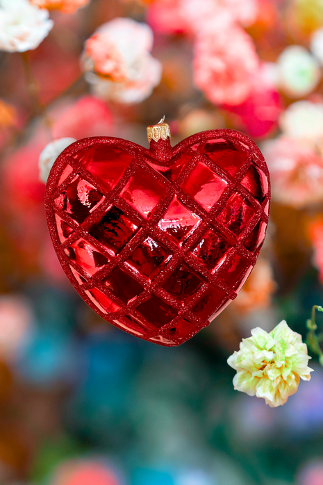 Red Waffle Heart Holiday Polish Glass Christmas Ornament designed by Kenzies of London and by Personalized Ornamentshop