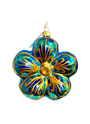 Topaz Hibiscus Holiday Polish Glass Christmas Ornament designed by Kenzies of London and by Personalized Ornamentshop