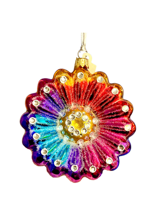 Rainbow Daisy Holiday Polish Glass Christmas Ornament designed by Kenzies of London and by Personalized Ornamentshop