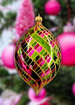 Pink/Green Spinner Holiday Polish Glass Christmas Ornamentby Kenzies London | OrnamentShop