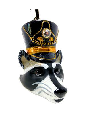 Raccoon Nutcracker Head Polish Glass Christmas Ornament designed by Kenzies of London and by Personalized Ornamentshop