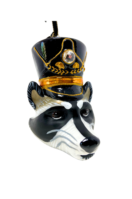 Raccoon Nutcracker Head Polish Glass Christmas Ornament designed by Kenzies of London and by Personalized Ornamentshop