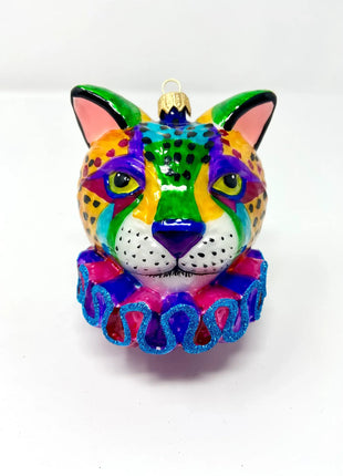 Rainbow Cheetah Holiday Polish Glass Christmas Ornament designed by Kenzies of London and by Personalized Ornamentshop