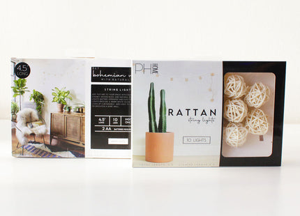 10 LED Rattan Ball String Lights - Battery Operated