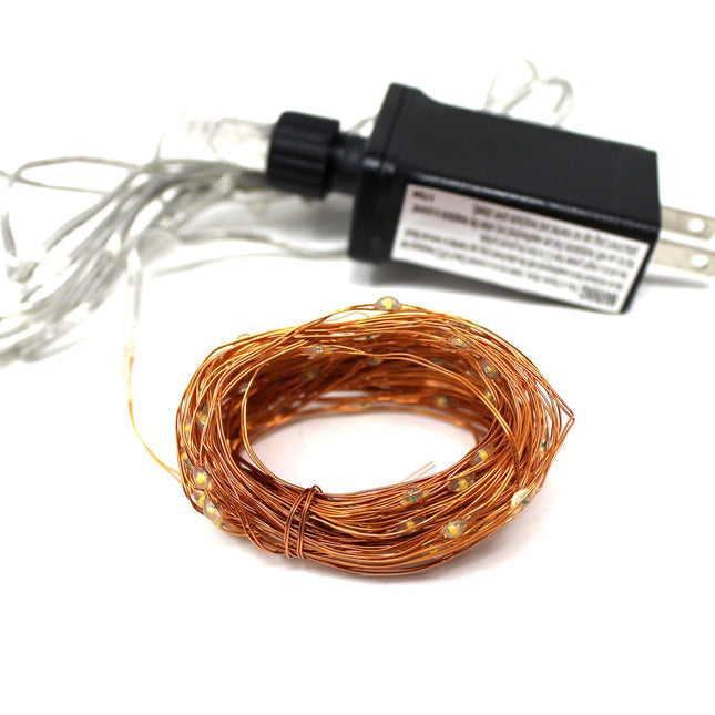 100 LED Natural Copper Fairy Plug in Lights - Warm White