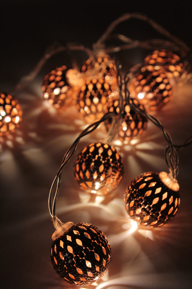 Rose Gold Moroccan Ball String Lights - Battery Operated