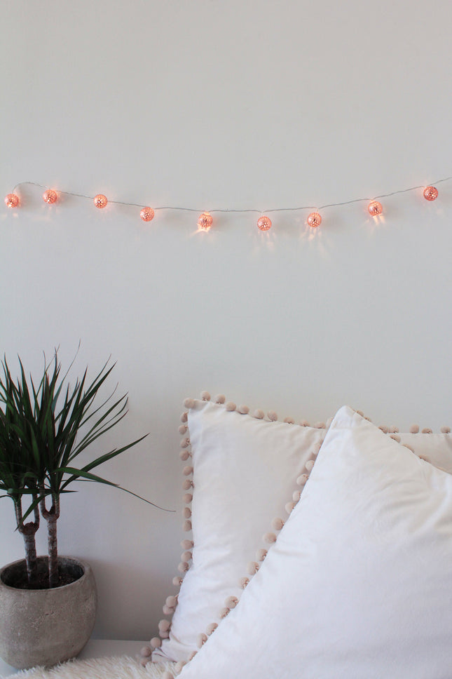 Rose Gold Moroccan Ball String Lights - Battery Operated