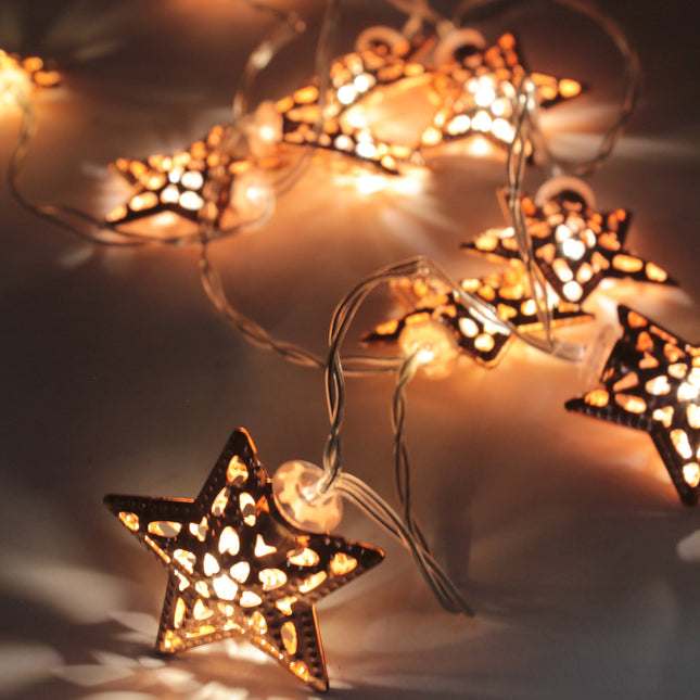 10 LED String Light with Rose Gold Small Metal Star Battery Operated -Warm White
