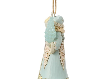 Woodland Santa Christmas ornament holding a blue Christmas tree and shepherd's staff