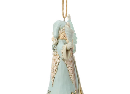 Woodland Santa Christmas ornament holding a blue Christmas tree and shepherd's staff