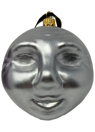 Moon Face Silver Holiday Polish Glass Christmas Ornament designed by Kenzies of London and by Personalized Ornamentshop