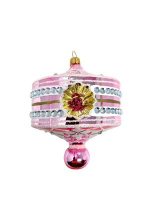 Pink Harlequin Reflector Polish Glass Christmas Ornament designed by Kenzies of London and by Personalized Ornamentshop